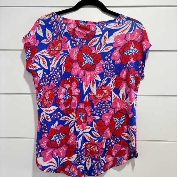 Sigrid Olsen 100% linen floral print rounded hem top size M - Picture 2 of 8